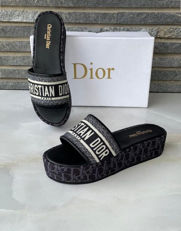 DIOR Dway Embroidered Denim Wedge Sandles