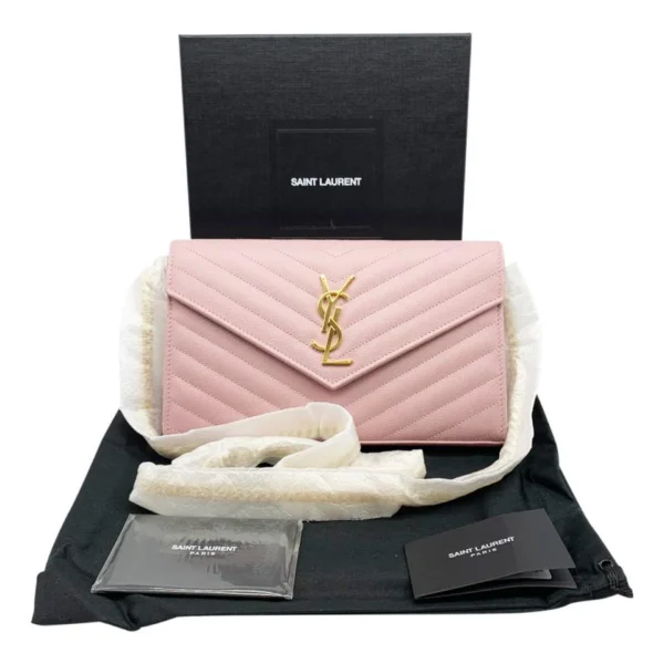 YSL Chain Wallet Envelope Monogram Medium Pink Leather Shoulder Bag